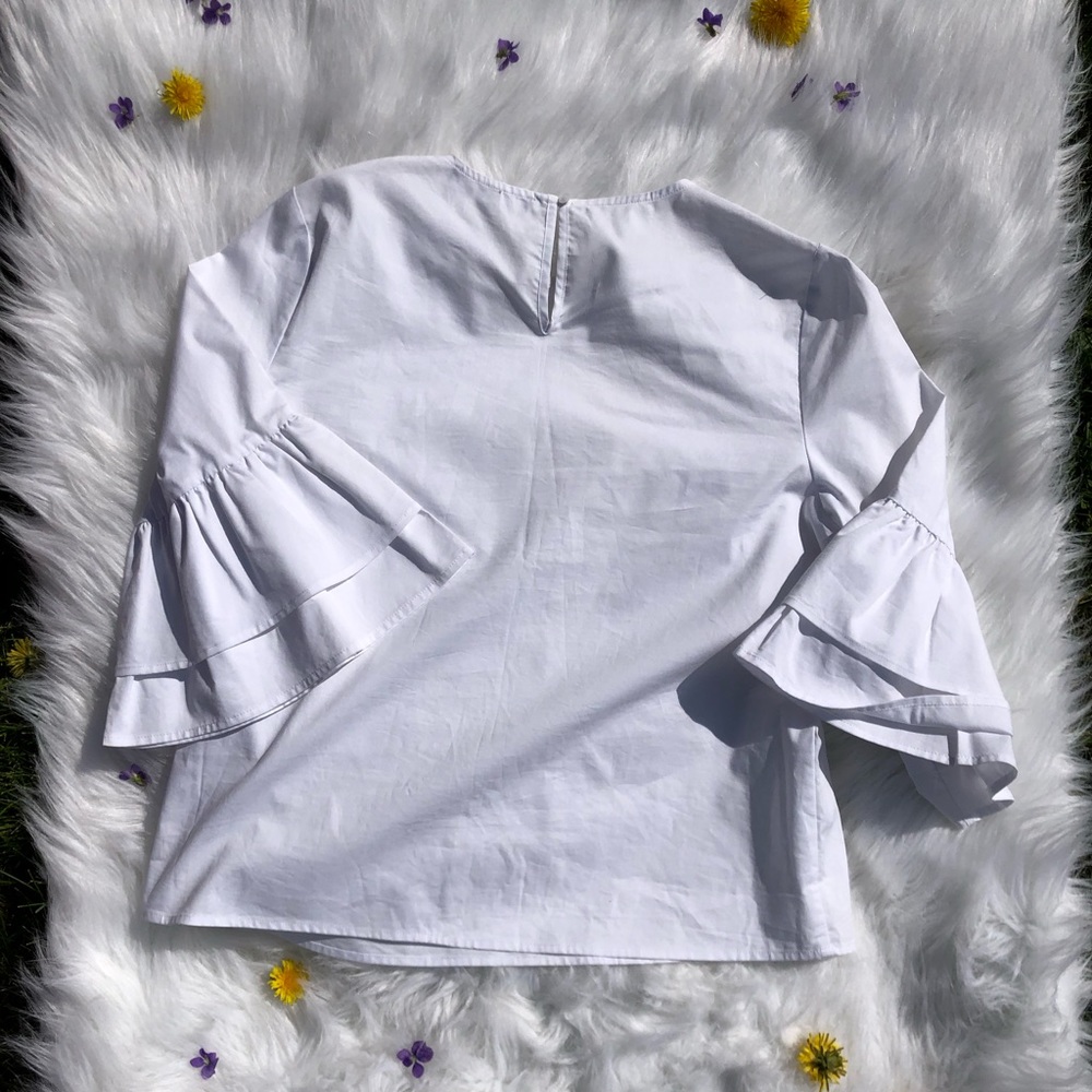 Marked White Ruffled Sleeve Top - Picture 2 of 2